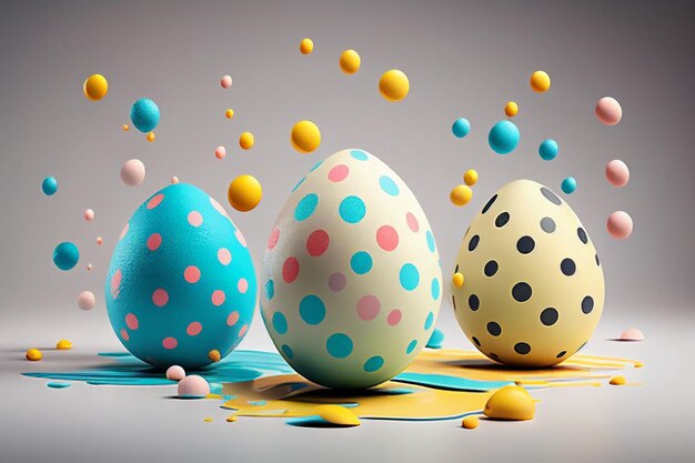 Colourful polka dot eggs splash paint