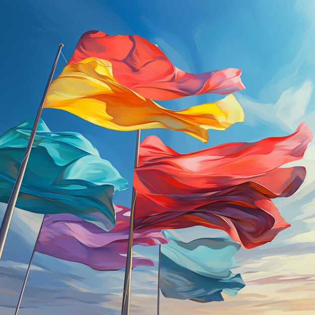 Colourful prayer flags tibetan palace image ai generated art