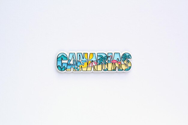 Colourful PVC souvenir fridge magnet of Canary Islands on white background Travel memory concept