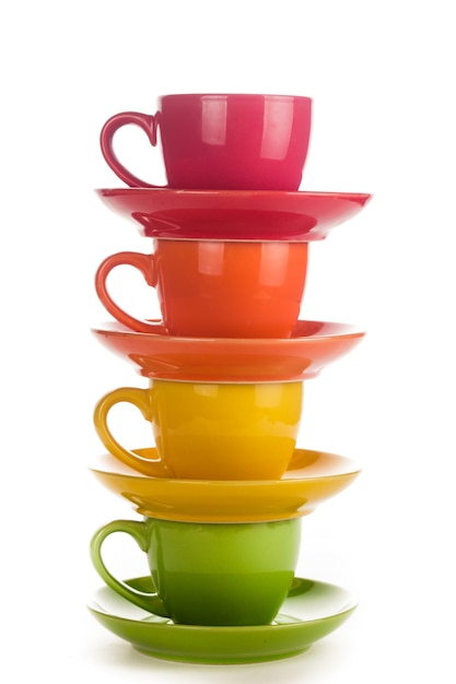 Colourful rainbow cups isolated on a white