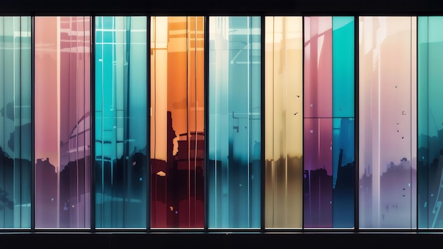 Photo colourful reflections of the cityscape on the high windows of a skyscraper