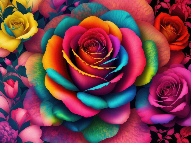 Colourful rose floral pattern