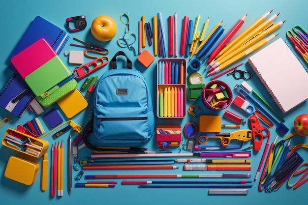 Colourful school supplies framing back to school