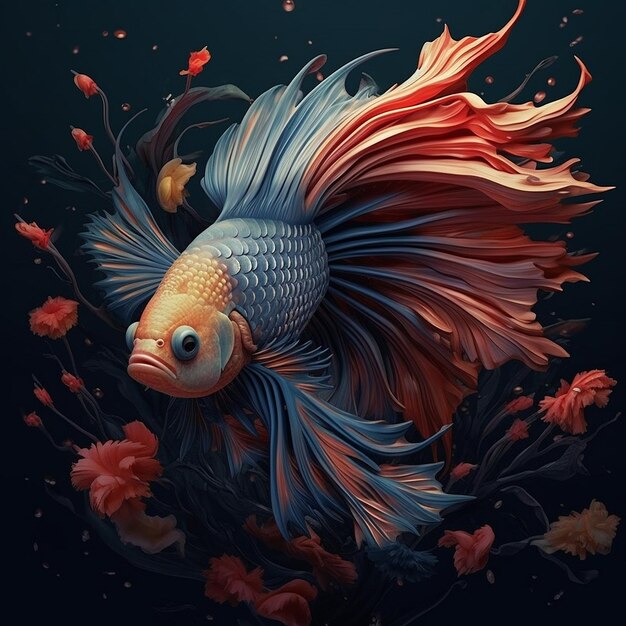 Colourful single betta fish like flowers pictures Generative AI