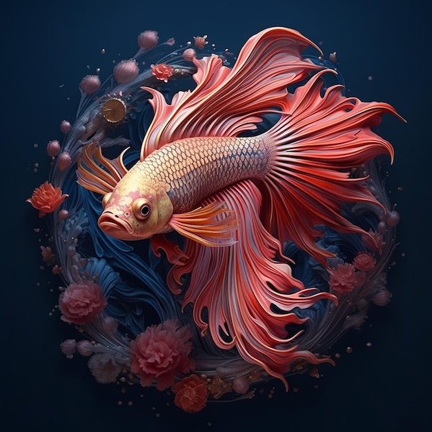 Colourful single betta fish like flowers pictures Generative AI