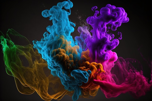 Colourful smoke trails floating on black background created using generative ai technology