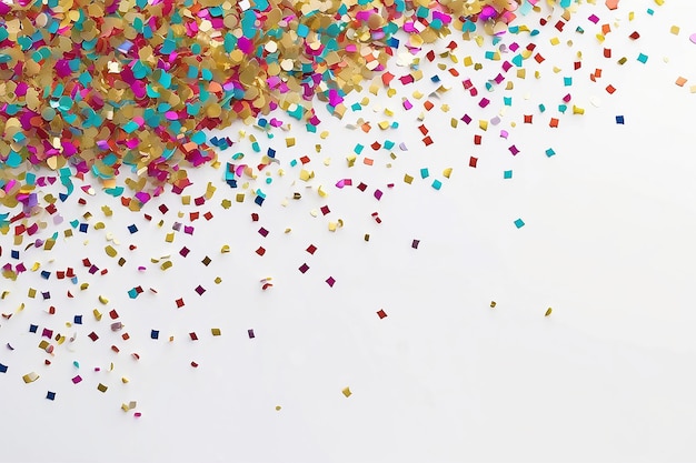 Photo colourful sparlking confetti on white background