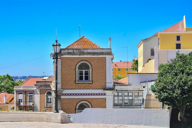 Colourful streets of alfama district in lisbon