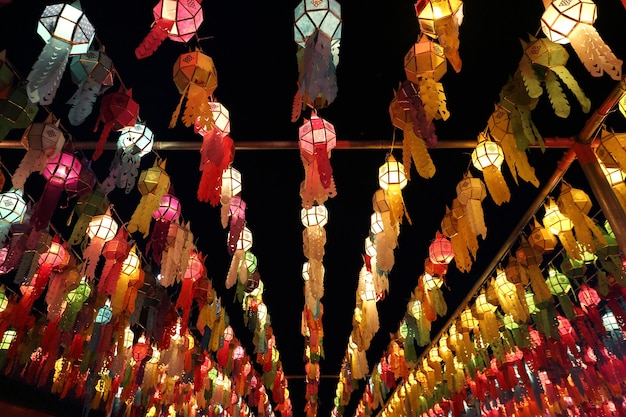 Colourful Thai lantern on sky