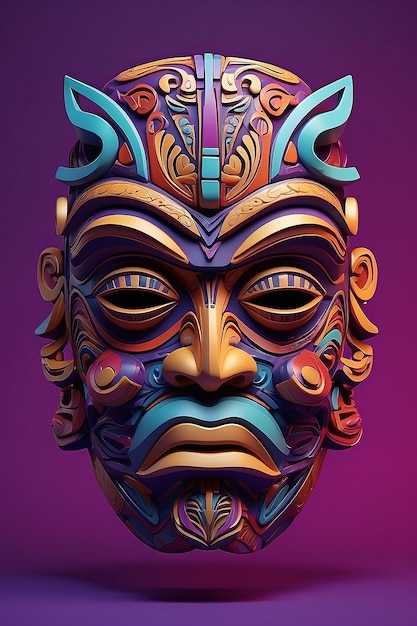 Красочная маска тики на фиолетовом фоне, созданная с использованием генеративной технологии искусственного интеллекта