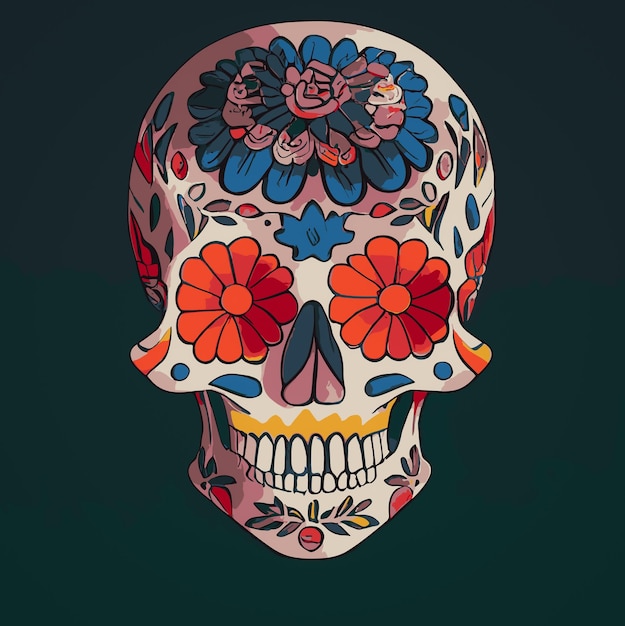 A colourful Traditional Calavera sugar skull decorated with flowers for dia de los muertos Day of the dead