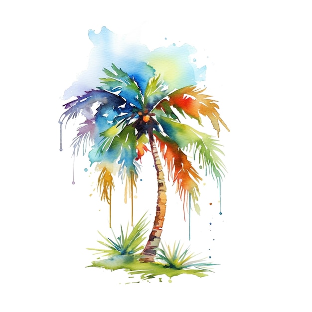 Premium AI Image | Colourful Watercolor Coconut tree sublimation for t ...