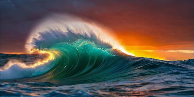 Colourful wave peaking into a flare with sunrise storm