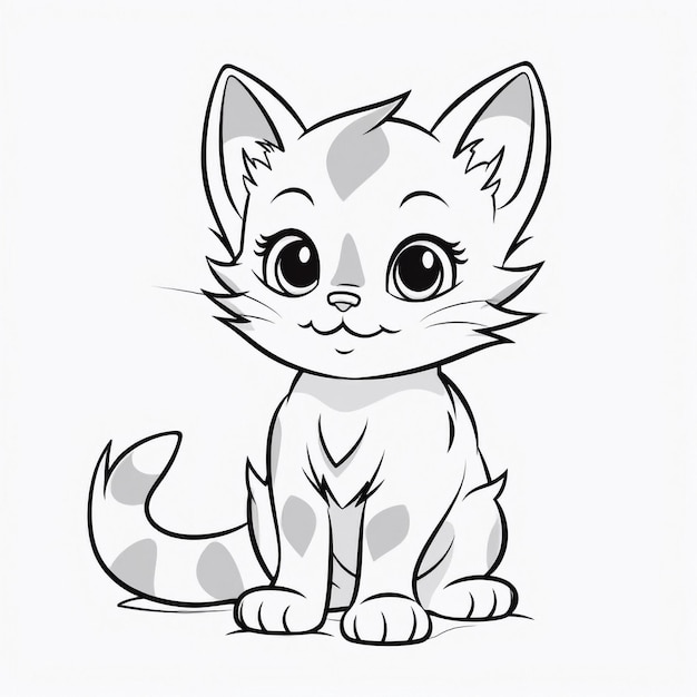 colouring page of a cat simple anime style