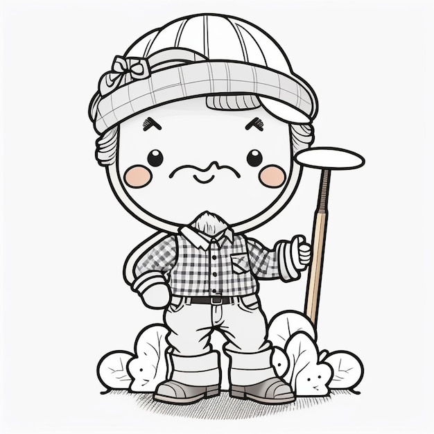 Photo colouring page cute cartoon lumberjack strong man holding axe childish design for kids coloring book about people professions