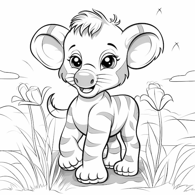사진 어린이를 위한 색칠 공부 페이지 아기 사파리 동물 간단하고 귀엽다