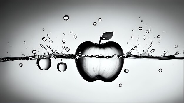 Photo colourless image of a apple with splash of water