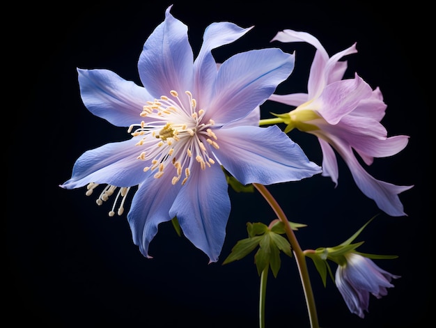 스튜디오 배경의 콜럼바인 꽃 싱글 콜럼바인의 꽃 아름다운 꽃 ai 생성 이미지