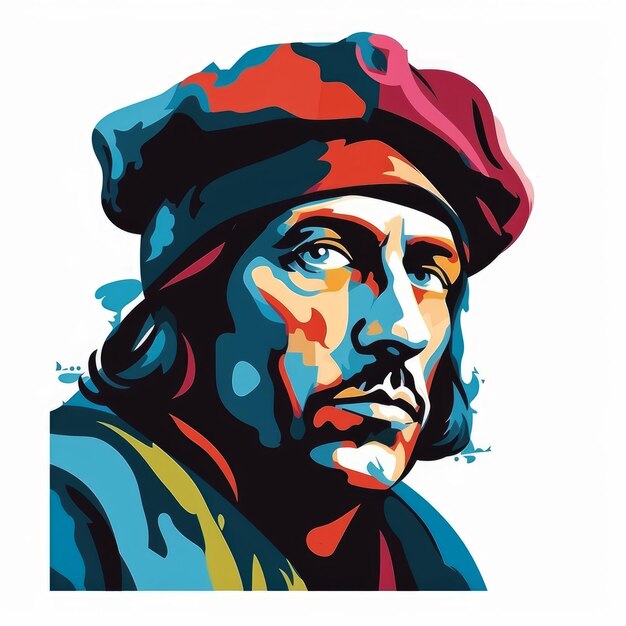 Columbus Selfportrait With Beret In Bold Colors