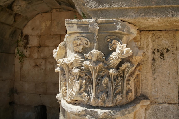 Column Head in Theatre of Perge Ancient City in Antalya Turkiye