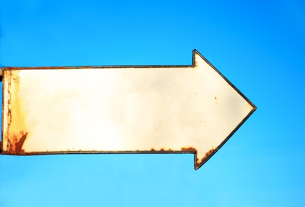 Column with signposts on blue sky background