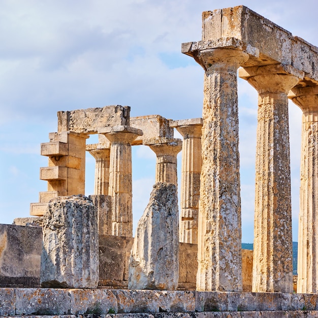 Columns of temple of Aphaea in Aegina Island, Saronic Islands, Greece