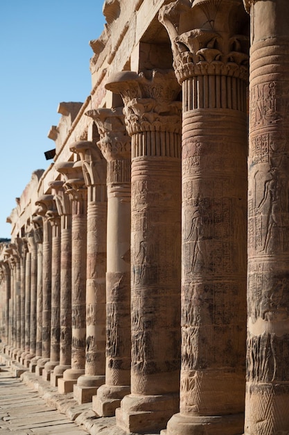 Columns with hieroglyphics of temple Isis Egypt