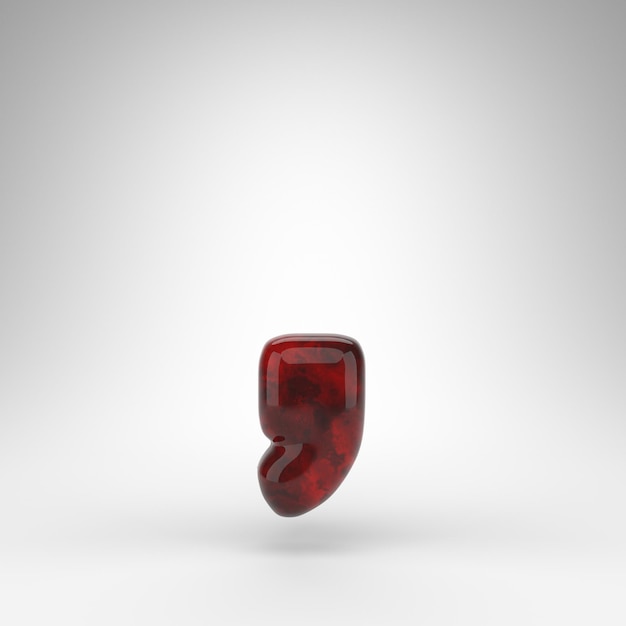 Coma symbol on white background. Red amber 3D sign with glossy surface.