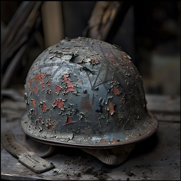 Foto casco da combattimento contrassegnato e indossato