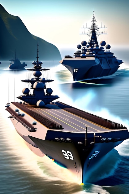 Premium AI Image Combat military A fleet of naval ships Premium AI Image Combat military A fleet of naval ships