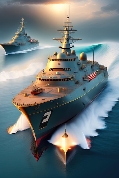 Combat military A fleet of naval ships