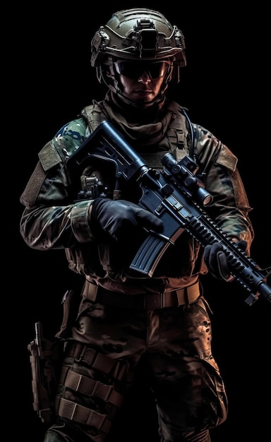 Combat soldier carrying rifle