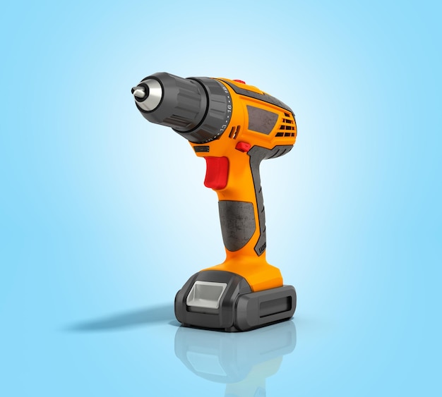 combi drill impact drill and screw driver on blue gradient background 3d render