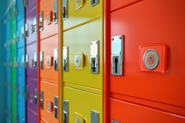 Foto combinatie sloten op kleurrijke schoolkasten