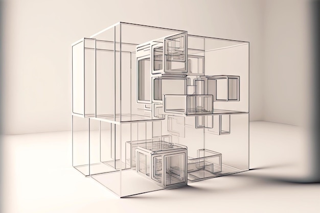 Комбинация красивых прозрачных кубов, таких как d, создающая минимальную комнату для создания искусственного интеллекта