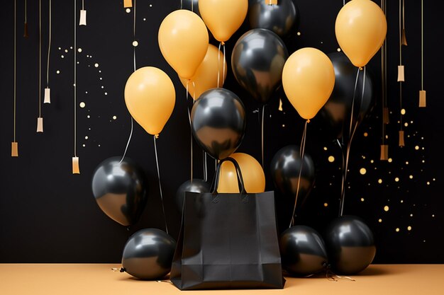 Photo a combination of black shopping elegance and whimsical balloon festivity