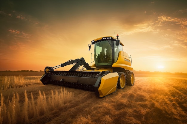 Combine harvest in the golden wheat field Generative AI