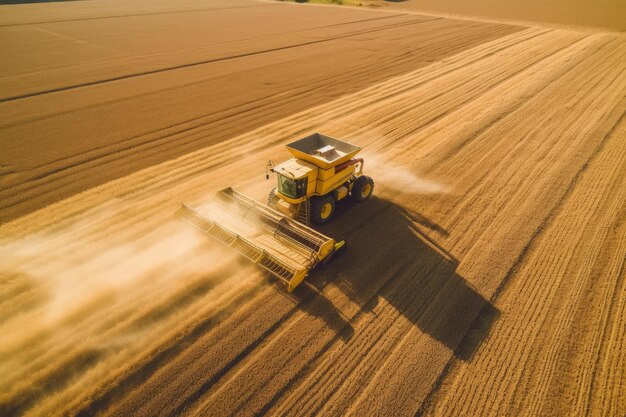 Combine harvest wheat field golden cereal industry generate ai