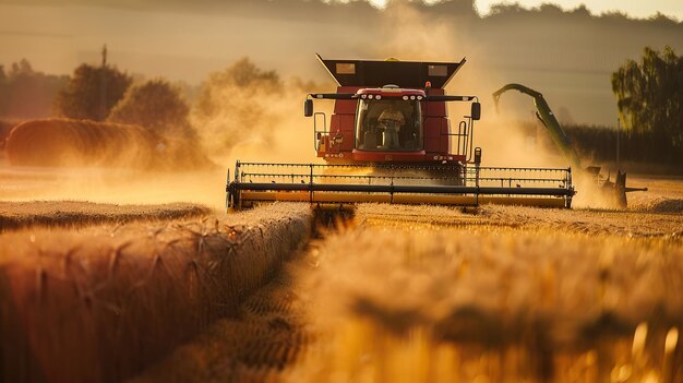 Combine harvester agriculture machine harvesting golden ripe wheat field