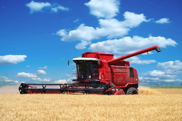 Photo combine harvester on field against sky