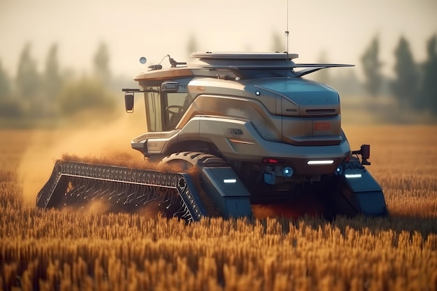 Photo combine harvester in the field neural network ai generated