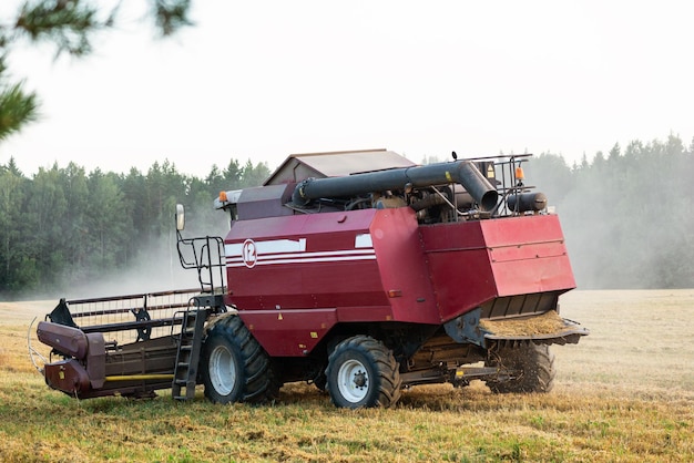 Combine harvester on the field Selective focus