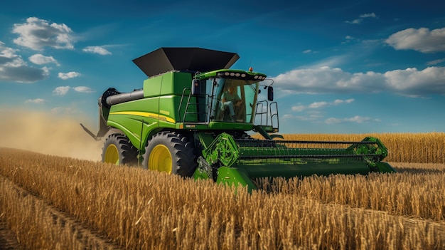 Combine harvester harvesting wheat from a farmer's fields