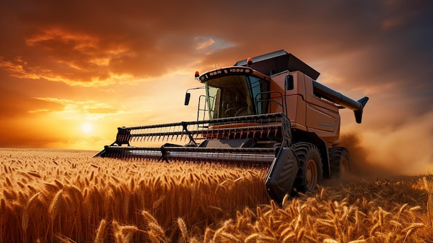 combine harvester harvests ripe wheat harvester machine harvesting