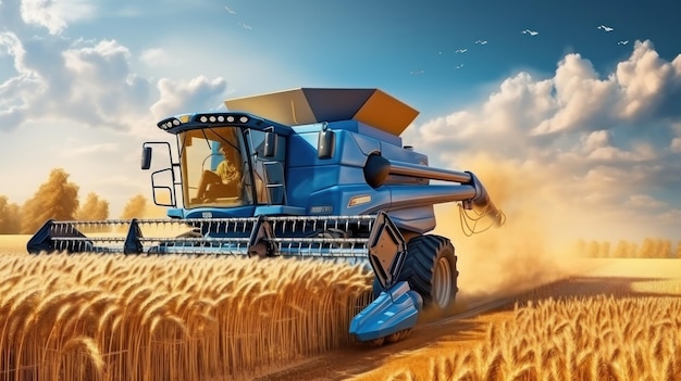 Combine harvester in a wheat field