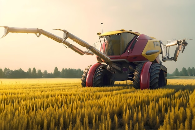 Combine harvester working on field