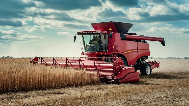 Combine harvester working in the field