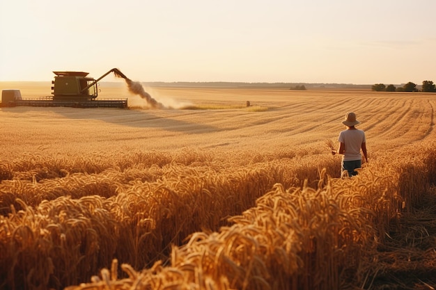 Combine harvester working on wheat field Harvesting concept