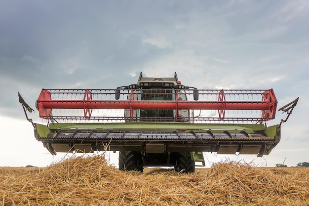 Combine harvester working on a wheat field. Harvesting wheat.