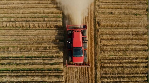 Combine harvester working in a wheat field